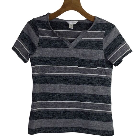 Christopher & Banks Womens V-Neck T-Shirt Short Sleeves Striped Gray Size PS - Picture 1 of 16
